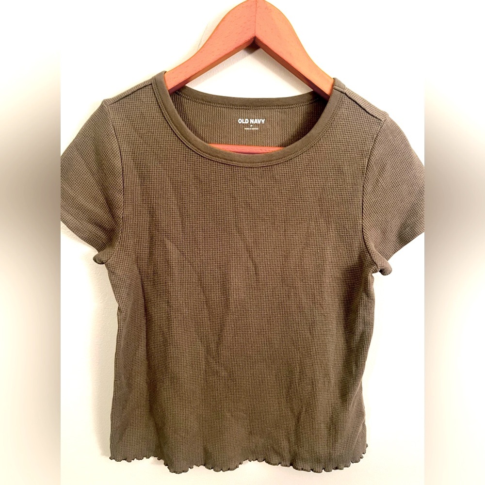 Olive Green Ribbed Tee | Women’s Medium | Short Sleeve Top
